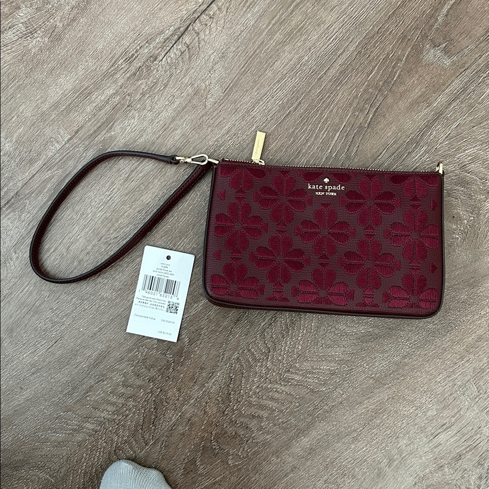 NWT Kate Spade Red Floral Wristlet